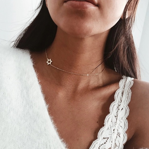 GOLD Star of David Hexagram Star ☆ Choker Necklace with Gift Bag - Picture 4 of 5
